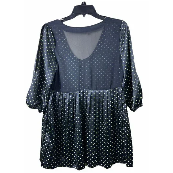 Princess Vera Wang 7 Tunic Top Dress Pleated Black Green Polka Dots Sheer Back - Picture 2 of 8